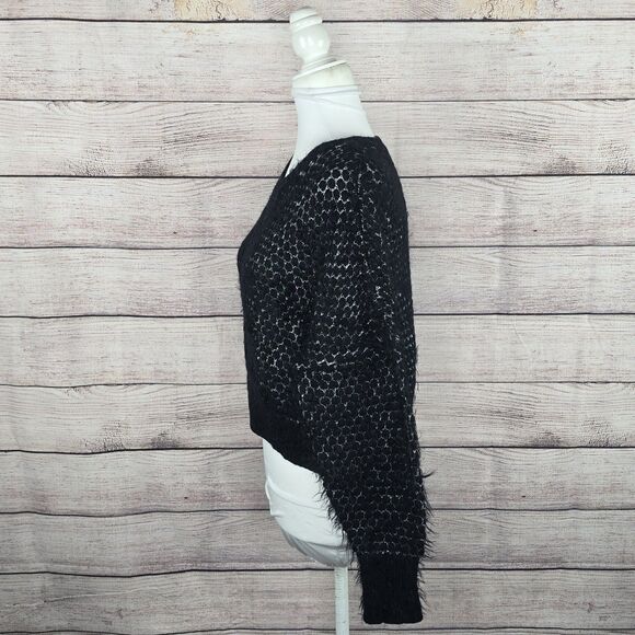 ModCloth Nipping at Your Nose Cropped Sweater Black Small Metallic Eyelash Knit - Picture 2 of 8